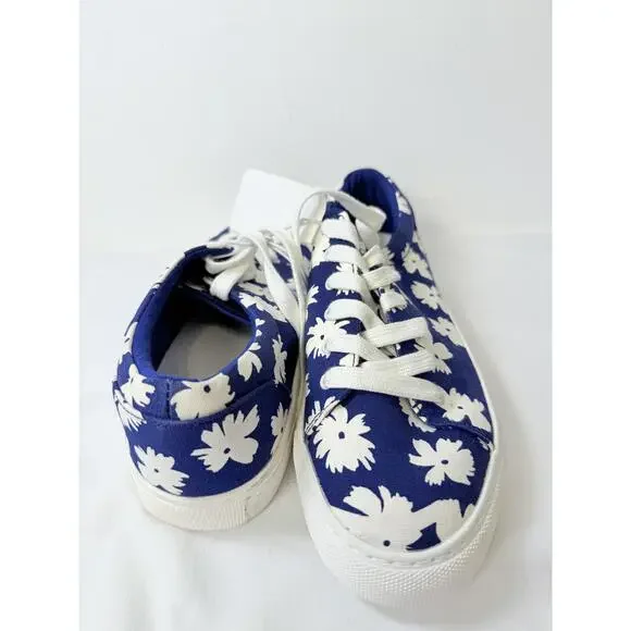 NWT J. Crew Blue Floral Canvas Lace Up Casual Sneakers Shoes Size 9 - Picture 3 of 10